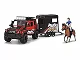 Dickie Toys - Set di trailer Horse (42 cm) – camion giocattolo rosso e nero con rimorchio per cavalli, cavallo e cavaliere – per bambini dai 3 anni in su