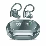 sprtoybat Cuffie Bluetooth Sport, HiFi Stereo Auricolari Bluetooth 5.3 con LED per Cassa di Ricarica, Cuffie Wireless con Microfono, IPX7 Impermeabili Auricolari Wireless per Lavoro, Sportivi Grigio