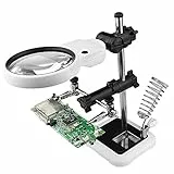 3.5X 5.25X Stazione lente ingrandimento da tavolo con luce,Morsetto ausiliario Saldare Lente d'ingrandimento,USB corrente continua per luce bicolore per le mani, per la riparazione di saldatura