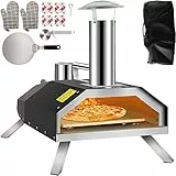 VEVOR Forno per Pizza da Esterno Dimensioni Pizza da 12' Forno a Pellet per Pizza in Acciaio Inox 76,4 x 44,3 x 54,5 cm 600 ℃ Forno a Legna per Pizza Portatile per Giardino per Bistec, Pollo