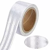 Catarifrangente Nastro Riflettente 5cm X 10m Strisce Catarifrangenti Adesive Impermeabile Adesivi Catarifrangenti Alta Intensità Adesivo Catarifrangente per Automobili, Veicoli e Trattori (Bianco)