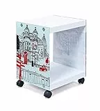 Inter Link - Tavolino - Comodino - Tavolino - Su rotelle - London Cube - Vetro e MDF - Moderno e pratico - Laccato bianco - 38 x 33,5 x 46 cm