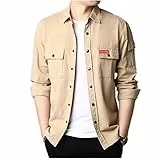 NOBRAND - Camicia da uomo in cotone per il tempo libero a maniche lunghe cachi L