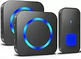 SURFOU Campanello Senza Fili da Esterno Impermeabile IP55, Wireless con 2 Ricevitori da Interno, Doorbell a Batteria con Portata di 400 m, Indicatore LED, 55 Melodie con 5 Livelli di Volume, Nero