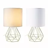 VONLUCE Lampada da Tavolo Abat-Jour da Comodino Moderno per Camera da Letto Lampada da Soggiorno Forma di Gabbietta con Finitura Cromata e Paralume Bianco (D'oro-2pcs)