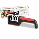 Affilacoltelli e Forbici - Affila coltelli professionale Facile e Veloce con Base Antiscivolo - Utensili da cucina – Affila Coltelli e Forbici a 3 Fasi Manuale da Cucina Professionale