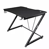 Trust Gaming GXT 711X Dominus, Scrivania PC Ergonomica con Supporto per Cuffia e Portabicchiere, Telaio in Acciaio, Sistema di Estione dei Cavi, Scrivania Ufficio - 112 x 72 cm – Nero