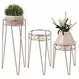 mDesign Portavasi da terra in metallo – Portapiante da interno con design rotondo moderno e gambe a forcina – Versatili fioriere da interno e esterno – Set da 3 – oro rosato