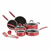 Amazon Basics Batteria di pentole in ceramica antiaderente, pentole, padelle e accessori, 12 pezzi, confezione da 1, rosso