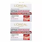 L'Oréal Paris Attiva Anti-Rughe Crema Giorno Viso Trattamento Intensivo 45+ ad Azione Idratante e Rassodante per la Pelle Formula Naturale Rigenerante con Retino Peptidi - 2 Barattoli da 50ml