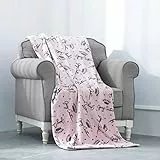Juicy Couture - Coperta | Crown Royal | Peluche e accogliente | Coperte decorative per divani, sedie e letti | Lussuosa e morbida | Decorazione per la casa chic | Misure 127 x 177,8 cm | Blush/Grigio