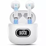 Cuffie Bluetooth 5.3, Auricolari Bluetooth Sport con HD Mic Stereo, Cuffie Wireless In Ear Mini Cuffie Senza Fili IP7 Impermeabili, Cuffiette Bluetooth LED Display/Ricarica Rápida/USB-C 42H Bianco