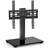 PERLESMITH Supporto TV universale – Supporto da tavolo per TV LCD LED da 32-55' – Base TV regolabile in altezza con base in vetro temperato e gestione dei cavi, VESA 400 x 400 mm