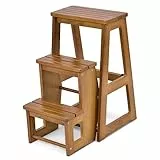 COSTWAY Sgabello Scaletta 3 Gradini in Legno di Pino, Sgabello Scala Pieghevole Salvaspazio, Scaletta 3 Gradini a Ribalta, Capacità Portante 150 kg, 57 x 38,5 x 66cm (Naturale)