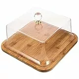 Angoily Alzata Per Torta Con Cupola - Piatto Per Torta Quadrato 10 Pollici Con Coperchio In Acrilico E Piatti In Legno - Porta Torta Decorativo Rustico Con Coperchio Per Torta Cupcake