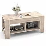 COSTWAY Tavolo da Soggiorno, Tavolino per Divano a 2 Ripiani in Legno, 90 x 39 x 42 cm (Legno)