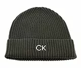 Calvin Klein Berretto Classico a Coste in Cotone Cappello Lavorato a Maglia, Dark Olive, One Size Uomo