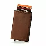 GUGGIARI® Porta Carte Credito Uomo in Pelle - Portacarte RFID in Alluminio con Porta Monete e Tasca di Cortesia con Chiusura Magnetica - Portafoglio Uomo Slim - Leather - Brown