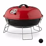 Relaxdays Barbecue a Sfera, Portatile, con Coperchio, Ampia Superficie di Cottura, Carbonella in Legno, Ø36cm, Rosso