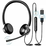 New Bee Cuffie con Microfono, Cuffie con Filo PC, Cuffie Stereo da 3.5 mm Tipo C USB Auricolari con Cancellazione del Rumore per Telefono Headset Business per Computer Pad Smartphone(1 pezzo)