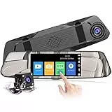 【2023 Nuova Versione】 CHORTAU Telecamera per Auto da 4,8 pollici Touchscreen Full HD 1080P Grandangolare, 1080P Telecamera Posteriore impermeabile, Dashcam con Sistema di Monitoraggio Inverso