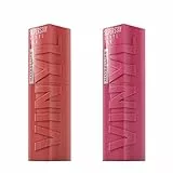 Maybelline New York Tinta Labbra a Lunga Tenuta Superstay Vinyl Ink, Bipacco con Tonalità 15-Peachy e 20-Coy, Effetto Vinilico fino a 16H, Finish Luminoso e Senza Sbavature