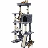 Yaheetech Albero Tiragraffi per Gatti 159,5 cm in Sisal e Truciolato per Gatti Gattini di Piccola e Media Taglia con Condominio Posatoio Amaca Grigio Scuro