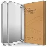 APLKER Set 2 Teglia da Forno in Acciaio Inox, Teglie Vassoio Rettangolare per Pane, Biscotti, Pizza e Torte, Atossico e Antiaderente, 40 x 30 x 2.5 cm