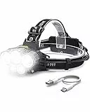 Victoper Torcia Frontale Lampada Frontale LED Ricaricabile Luce Frontale Super Luminosa 6000 Lumens 5 LED USB Ricaricabile Regolabile 90° Impermeabile IPX4