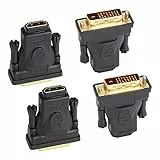 J&D Adattatore da HDMI a DVI, 4-Pack Placcato Oro DVI (DVI-D) Maschio su HDMI Femmina Adattatore Convertitore, Bidirezionale Supporto 3D 4K Arc Ethernet