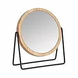 Amazon Basics - Rotondo Specchio cosmetico da tavolo, con cornice in bambù, ingrandimento 1x/5x, 19.2 x 7.29 cm, Nero