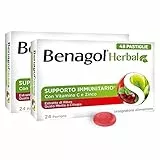 Benagol Herbal Gusto Menta e Ciliegia, Integratore Alimentare, Con Vitamina C e Zinco Per Supportare il Sistema Immunitario, 24+24 Pastiglie