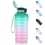 ETDW Borraccia 2 Litro con Cannuccia, 2L Motivazionale Borraccia con Marcatori di Tempo Senza BPA, Borraccia Sportiva per Palestra, Campeggio, Yoga, Picnic (Verde Viola)
