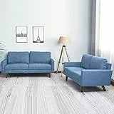Shally Dogan Set 2 Divani in Lino da Salotto, Schienale con Cuscini Imbottiti in Schiuma Alta Densità, Divano e Divanetto Moderno Arredamento da Soggiorno con Piedi in Legno Altezza 18 cm (Blue)