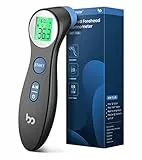 Termometro frontale a infrarossi contactless per neonati adulti, digitale, 2 in 1 a lettura immediata, allarme febbre, display LCD, richiamo memoria con ora esatta, nero