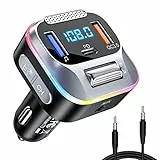 LENCENT Trasmettitore FM Bluetooth 5.0 Auto, PD + QC3.0 Caricatora USB da Auto, AUX Adattatore Bluetooth Radio Musica, Grande Microphone & HiFi Basso Suono, Chiamate Vivavoce e Assistente Siri Google