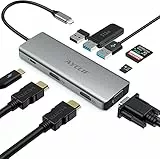 AYCLIF USB C Hub, 9 porti Hub USB C Adattatore con Type C per Ricarica, Porto Gigabit Ethernet, 4K HDMI, 2 porti di USB 3.0, 1 porti USB 2.0, Lettore di schede SD/TF per MacBook PRO e Altri di Tipo C