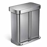 simplehuman CW2025 cestino a doppio scomparto con pedale e porta sacchetti, pattumiera da cucina, acciaio inox spazzolato, 58 L (34/24)