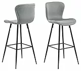 Marchio Amazon - Movian, Sgabello da bar in tessuto Town grigio chiaro 13, con poggiapiedi, base in metallo con verniciatura a polvere ruvida, colore nero, confezione da 2 pezzi