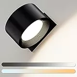 TRUMPETS Lampada da Parete a LED, Applique a Batteria Controllo Touch 3 Temperature USB Ricaricabile Faretti da Parete Ruotare di 360° per Soggiorno, Camera da Letto, Corridoi (Nero)
