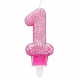 amscan- Numero Candela con Glitter per Torte, Rosa, 9900761