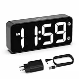 HOMVILLA Sveglia da Comodino, Sveglia Digitale con Led Numeri Grandi, 0-100% Dimmer, 90-120 dB Volume, 2 Allarmi, 12/24H, Snooze, Porta di Ricarica USB (Adapter Incluse), Nero