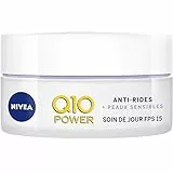 Nivea Q10 Power Trattamento giorno anti-rughe + pelli sensibili Fps 15 (1 x 50 ml), crema anti-gene arricchita in Q10 naturale e creatina, cura del viso da donna all'estratto di liquirizia
