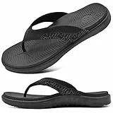 ONCAI Infradito da Uomo Spiaggia Estiva In Pelle Punta Post Sandali Ortopedico Arch Support Scivoli Sportivi Yoga Suola In Schiuma Pantofole Nero EU 43