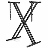Supporto doppio per tastiera a X, regolabile in altezza a 8 livelli, cavalletto per tastiera elettronica, colore nero