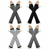 Berkelen Donne Lunghi Guanti 4 Paia Senza Dita Scaldabraccia a Maglia Foro di Pollice Guanti Elastici Maglieria Braccio Manicotti Guanti per Attività All'interno e All'esterno Taglia Unica