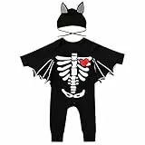 Siyova Completo Neonato Halloween Tuta a Maniche Lunghe+Cappello Pagliaccetto Bambino Forma Pipistrello Tutina con Stampa Teschio Zucca Vestito Neonati Il Mio Primo Halloween (Nero C, 6-12 Mesi)