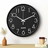 Uootach Orologio da Parete, 30 cm (12 pollici) Movimento al quarzo, design minimalista moderno nero, orologio da parete silenzioso per soggiorno, cucina, ufficio, camera da letto(caratteri bianchi)
