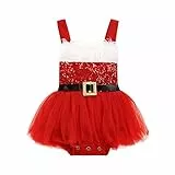 Siyova Vestito Pagliaccetto Natalizio per Neonata Tutina di Natale Senza Maniche con Paillettes con Gonna Corta in Tulle Body Bimba Rosso Tuta Neonata Bambina Elegante (Rosso, 6-9 Mesi)