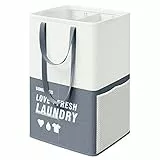 SONGMICS Cesto Portabiancheria Grande, 90L, Porta Biancheria a 2 Scomparti, Sta in Piedi, Pieghevole, Manico Doppio, per Lavanderia Camera da Letto Bagno, Blu Scuro LCB209Q11